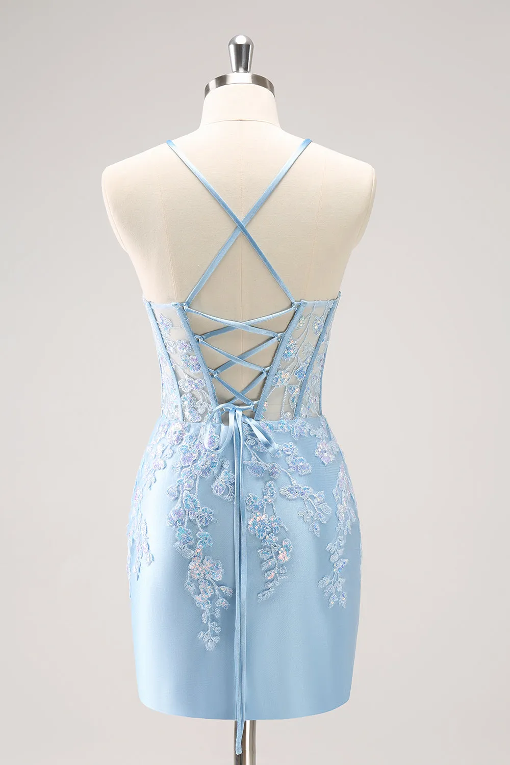 Blue Spaghetti Straps Corset Applique Tight Homecoming Dress with Sequins sold by Zapaka product image thumbnail 2