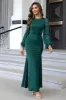 Dark Green Sequins Sheath Long Sleeves Prom Dress sold by Zapaka