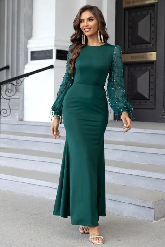 Dark Green Sequins Sheath Long Sleeves Prom Dress sold by Zapaka