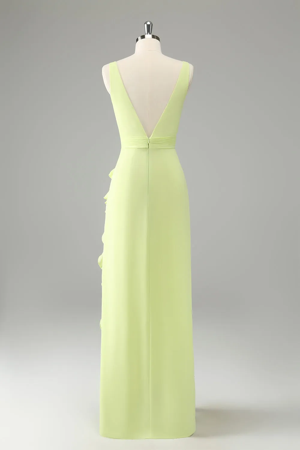 Lemon Deep V Neck Ruffles Wedding Guest Dress with Slit sold by Zapaka product image thumbnail 2