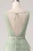 Pleated Tiered Green Prom Dress with Slit sold by Zapaka