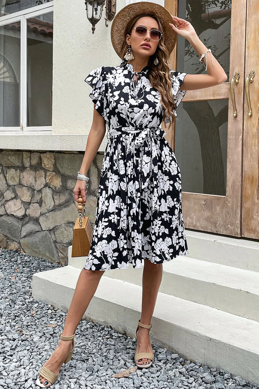 Black Floral Print Summer Dress sold by Zapaka