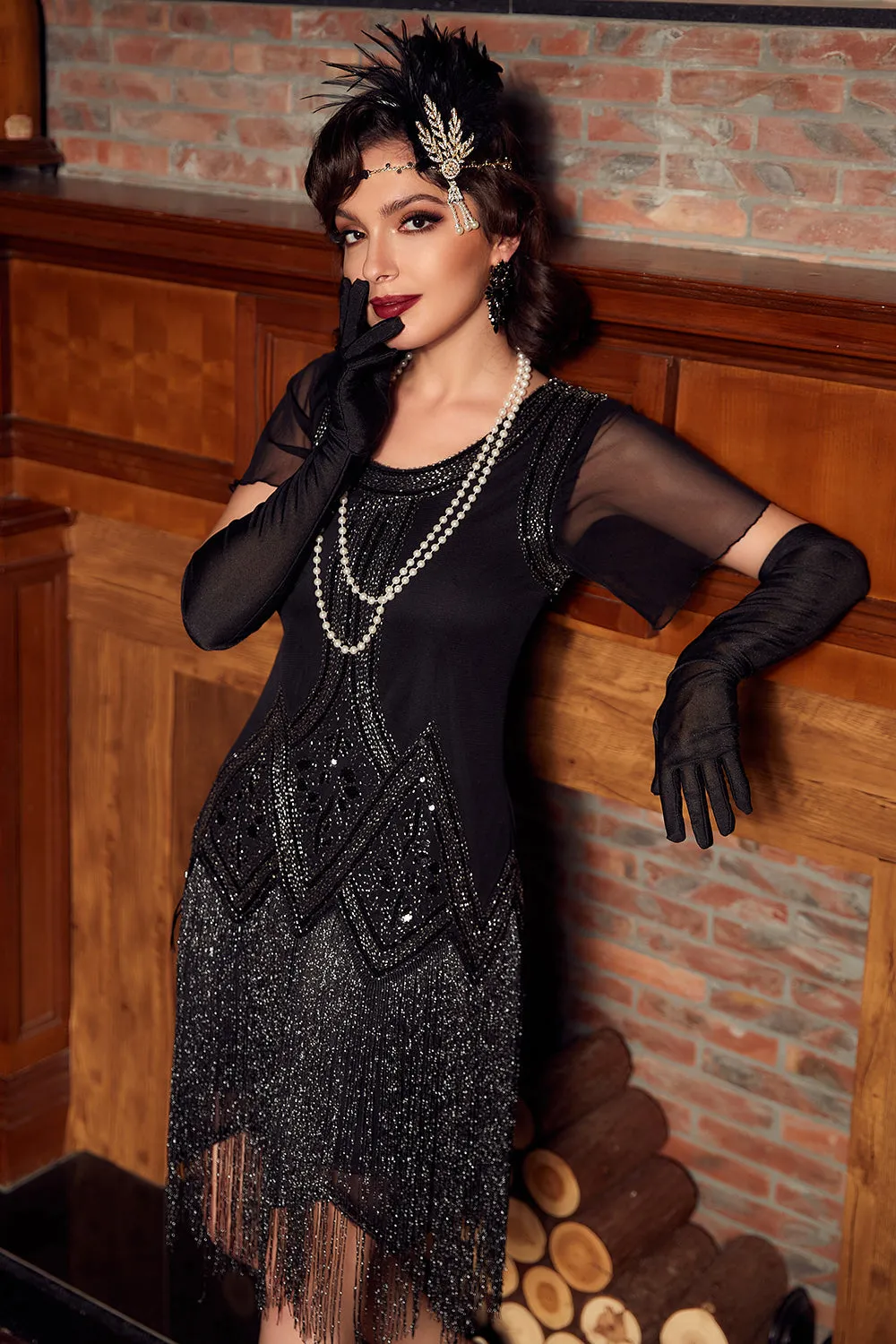 ZAPAKA Luxurious Sequined Beaded Fringe 1920s Dress sold by Zapaka product image thumbnail 4