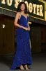 Royal Blue Mermaid Lace-Up Back Sequin Long Prom Dress with Slit sold by Zapaka