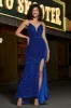 Royal Blue Mermaid Lace-Up Back Sequin Long Prom Dress with Slit sold by Zapaka