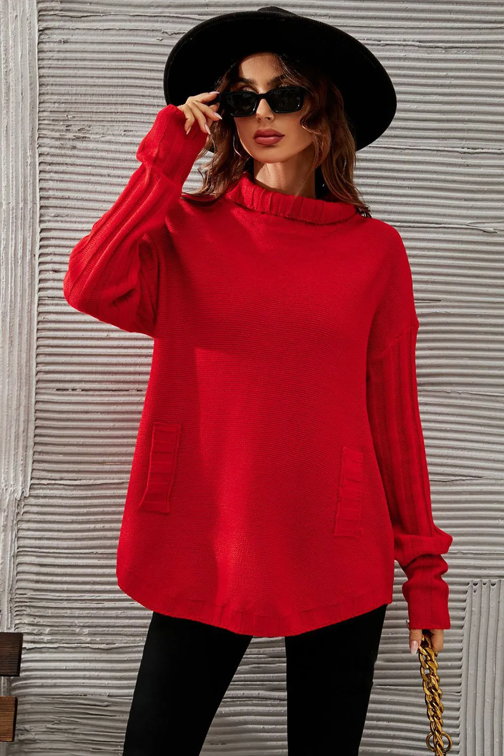 Red Knitted Turtleneck Sweater sold by Zapaka product image thumbnail 3