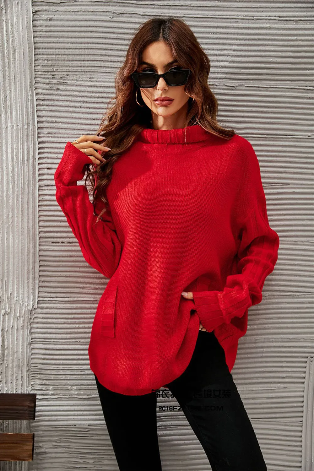 Red Knitted Turtleneck Sweater sold by Zapaka