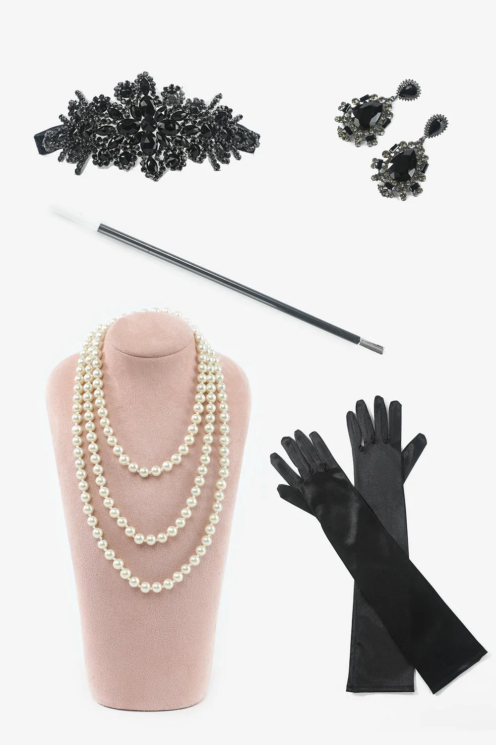 Black Short Sleeves 1920s Plus Size Dress with 20s Accessories Set sold by Zapaka product image thumbnail 4