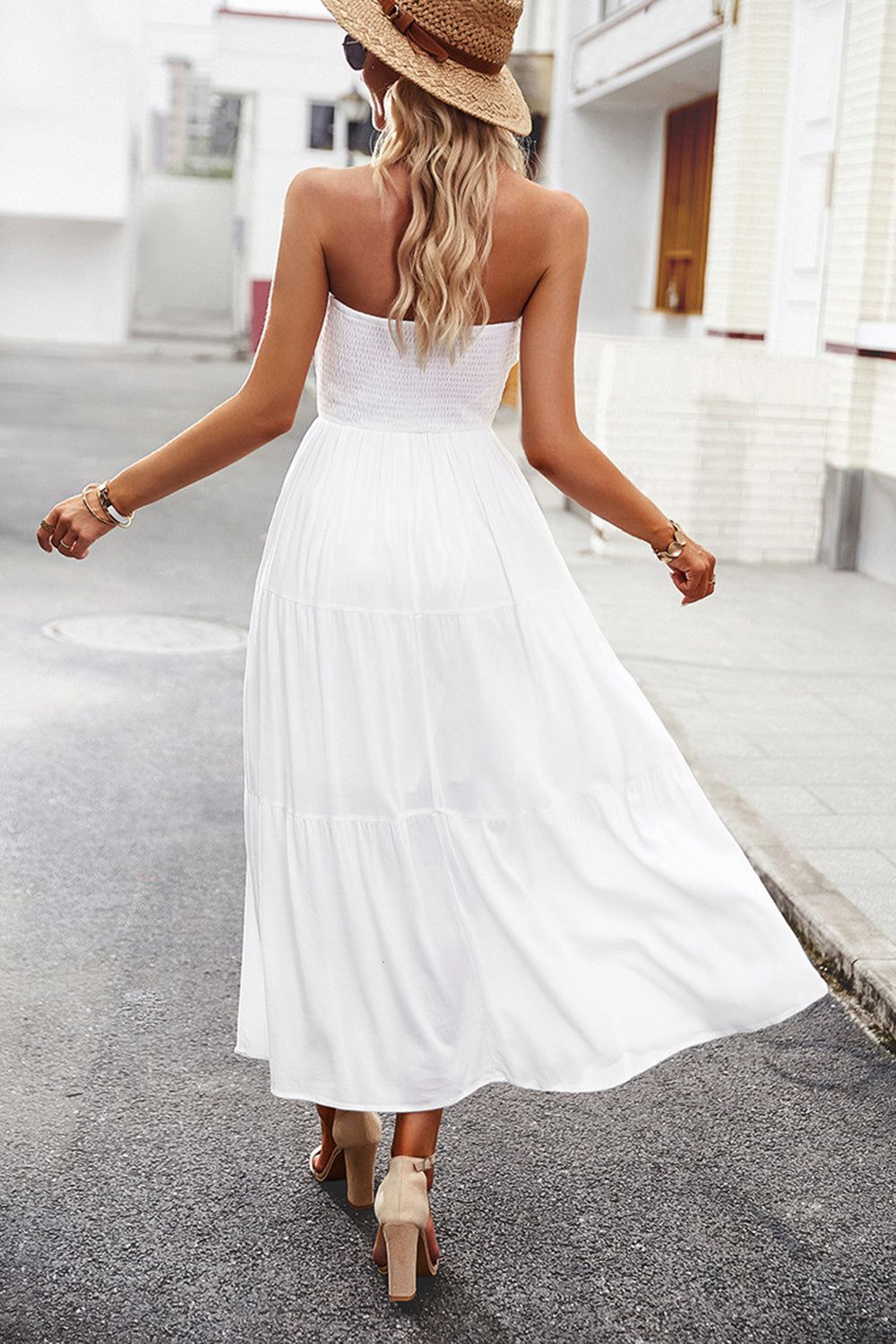 White Strapless A Line Long Summer Dress sold by Zapaka product image thumbnail 2