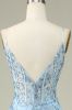 Mermaid Spaghetti Straps Blue Long Prom Dress With Feathers sold by Zapaka