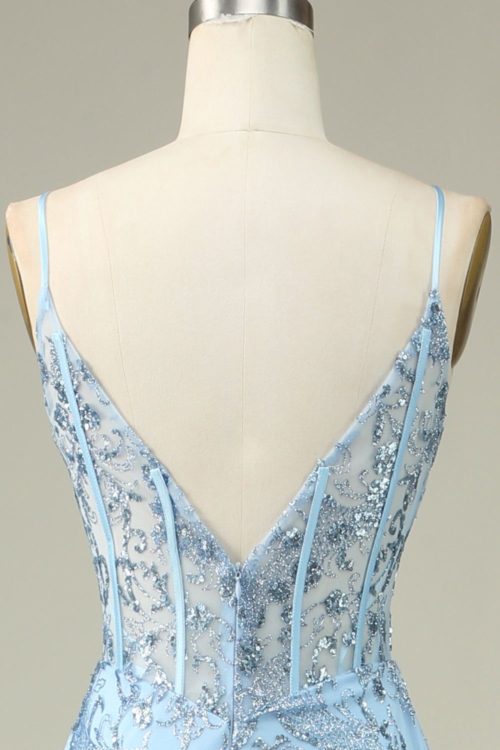 Mermaid Spaghetti Straps Blue Long Prom Dress With Feathers sold by Zapaka product image thumbnail 5