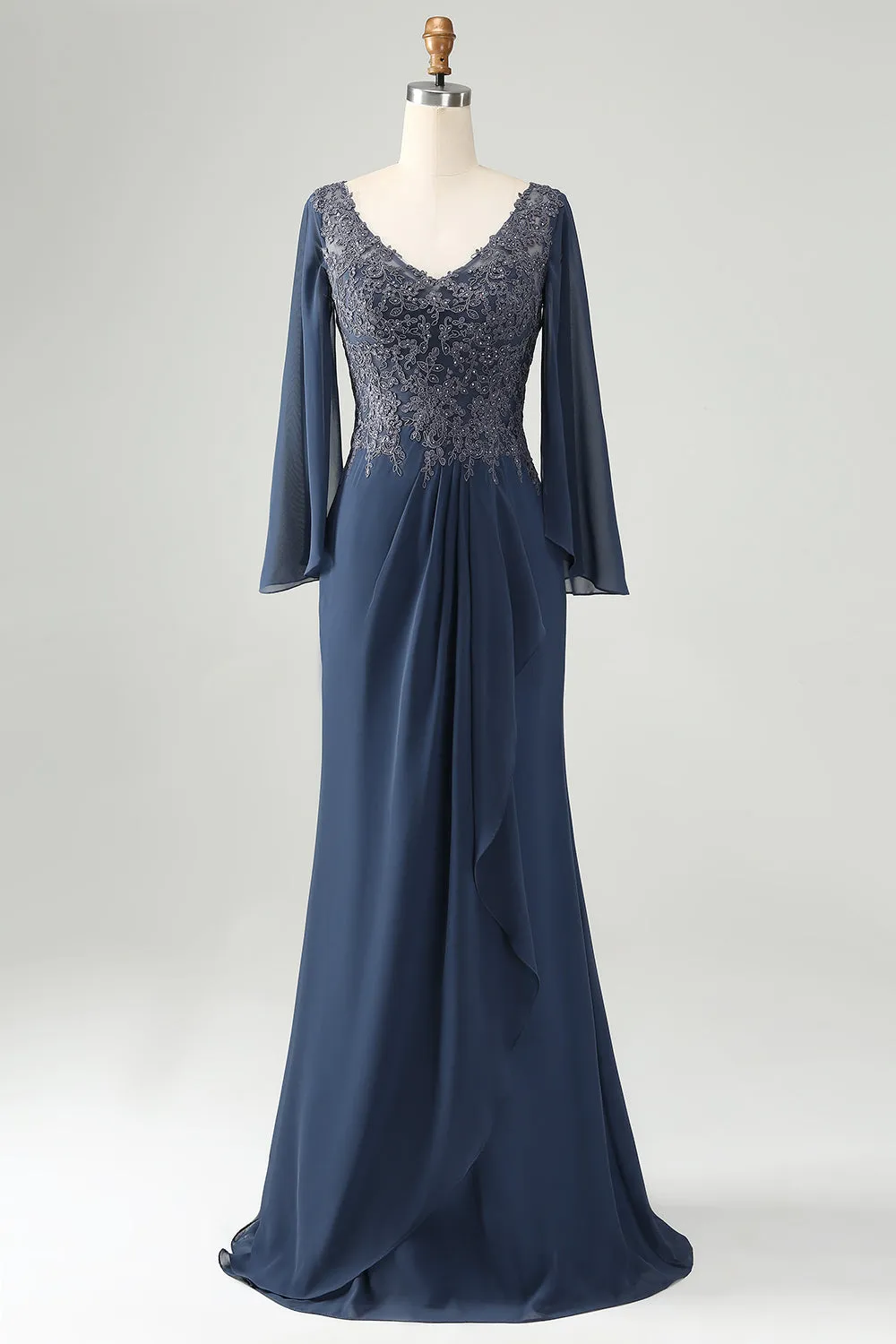 Glitter Twilight Mermaid V Neck Beaded Mother of Bride Dress with Appliques sold by Zapaka