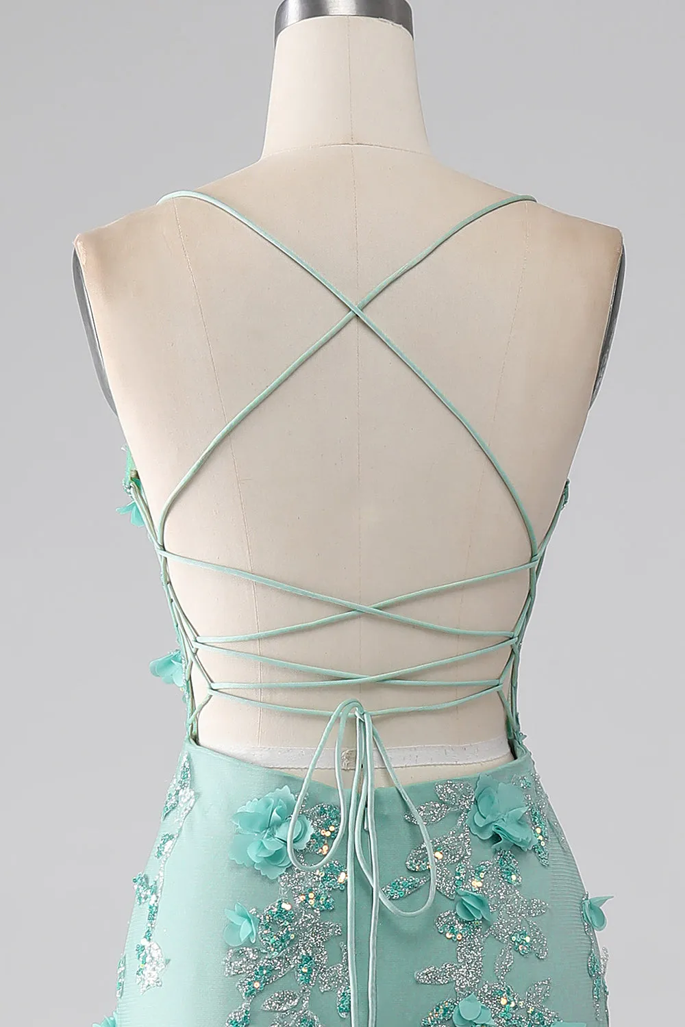 Green Mermaid Spaghetti Straps Long Prom Dress with Appliques sold by Zapaka product image thumbnail 5