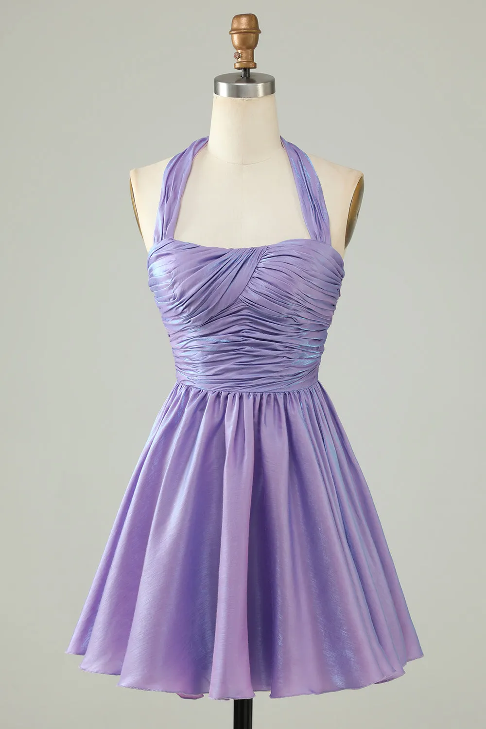 Purple Halter Open Back Sleeveless A Line Homecoming Dress sold by Zapaka
