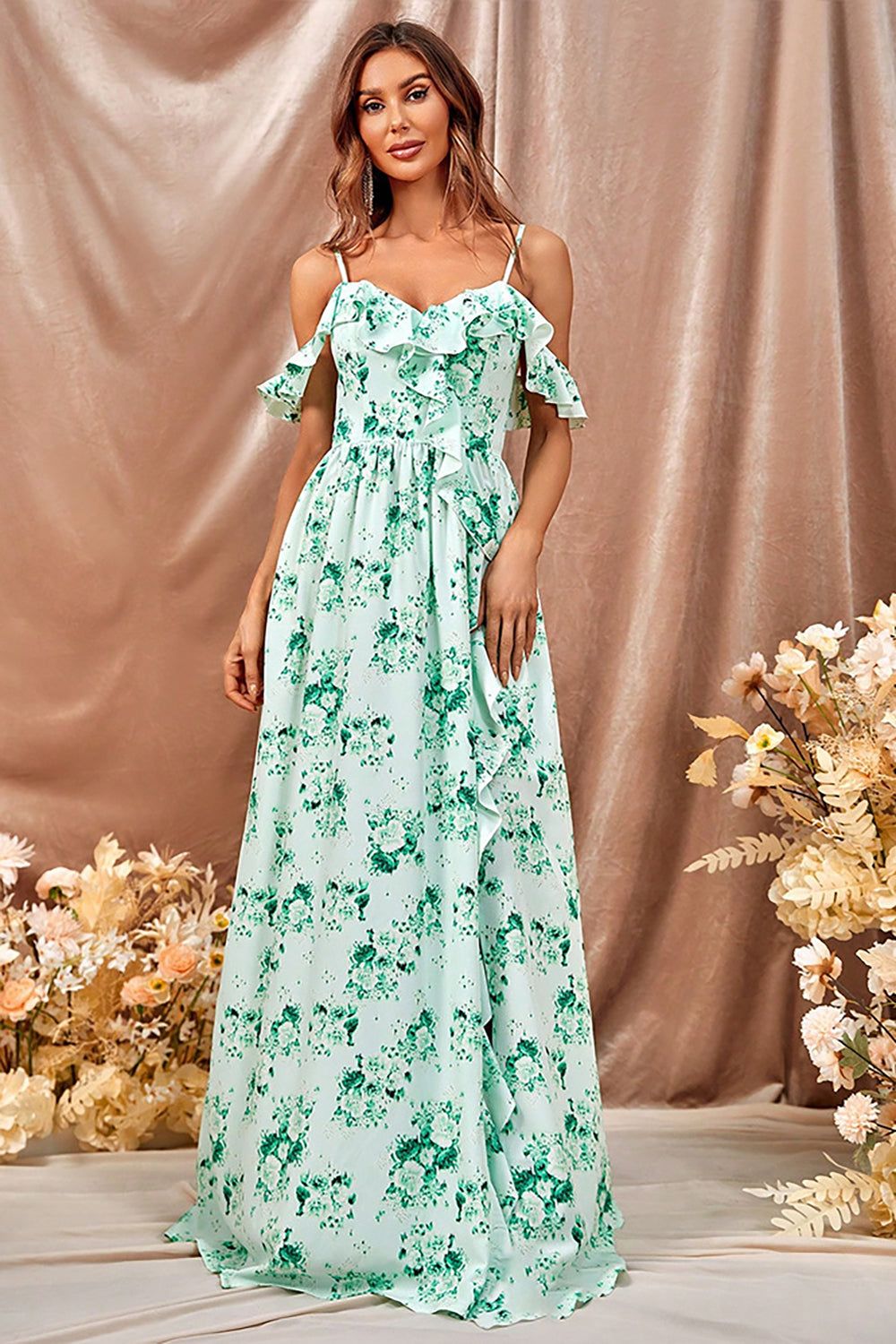 Flower Printed Green Casual Dress with Slit sold by Zapaka product image thumbnail 5