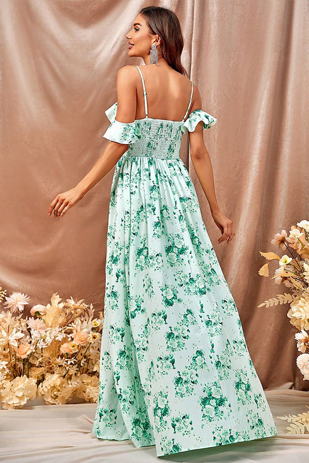 Flower Printed Green Casual Dress with Slit sold by Zapaka product image thumbnail 2