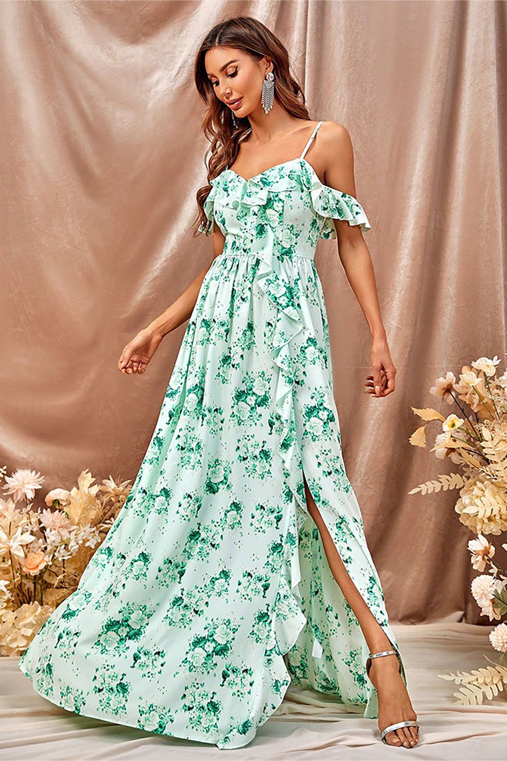 Flower Printed Green Casual Dress with Slit sold by Zapaka product image thumbnail 3