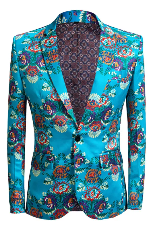 Blue Embroidery One Button Men's Blazer sold by Zapaka