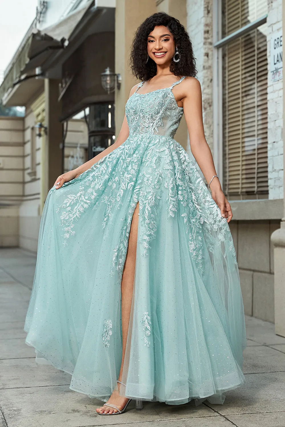 Gorgeous A Line Spaghetti Straps Mint Corset Prom Dress with Appliques sold by Zapaka product image thumbnail 5