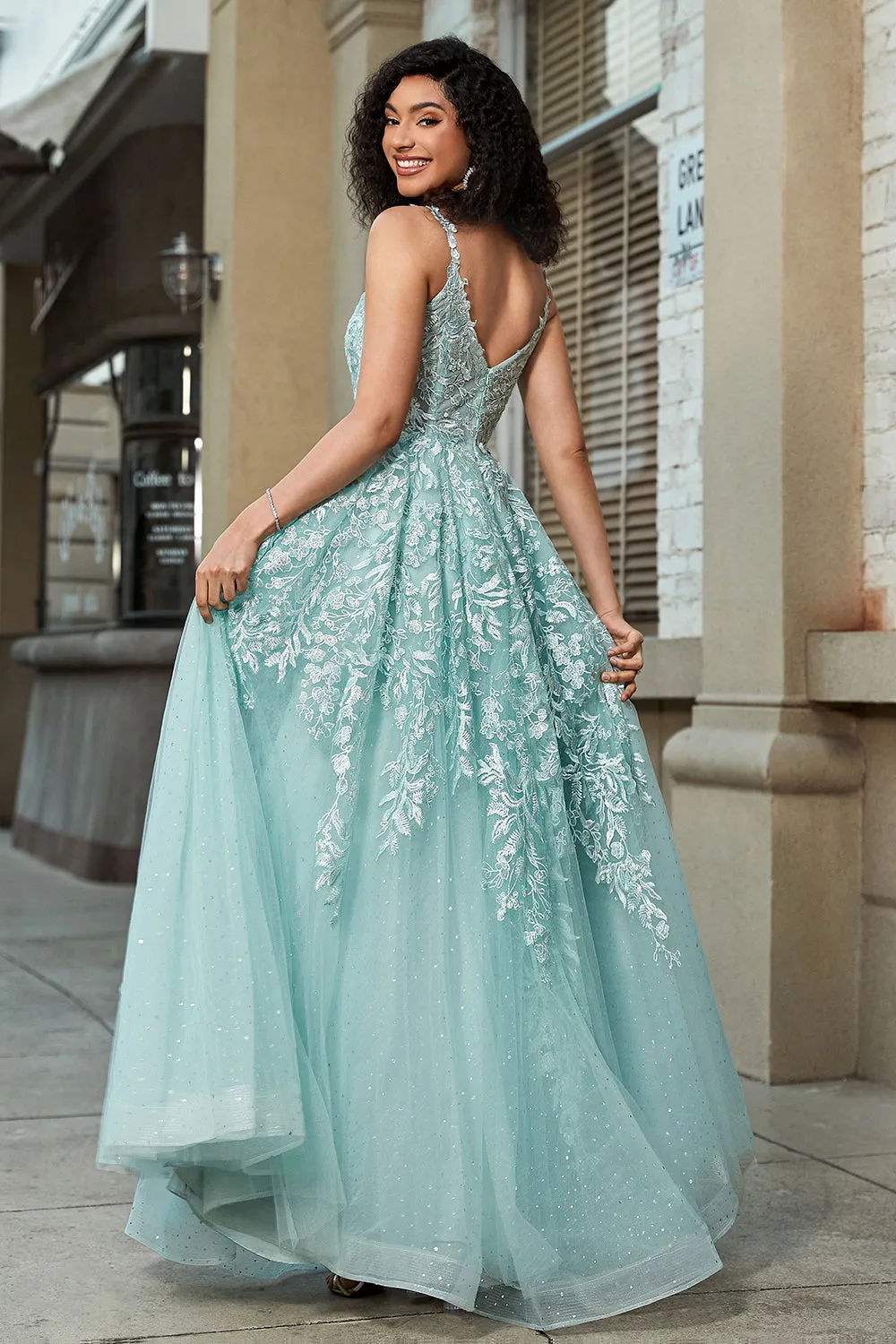 Gorgeous A Line Spaghetti Straps Mint Corset Prom Dress with Appliques sold by Zapaka product image thumbnail 2