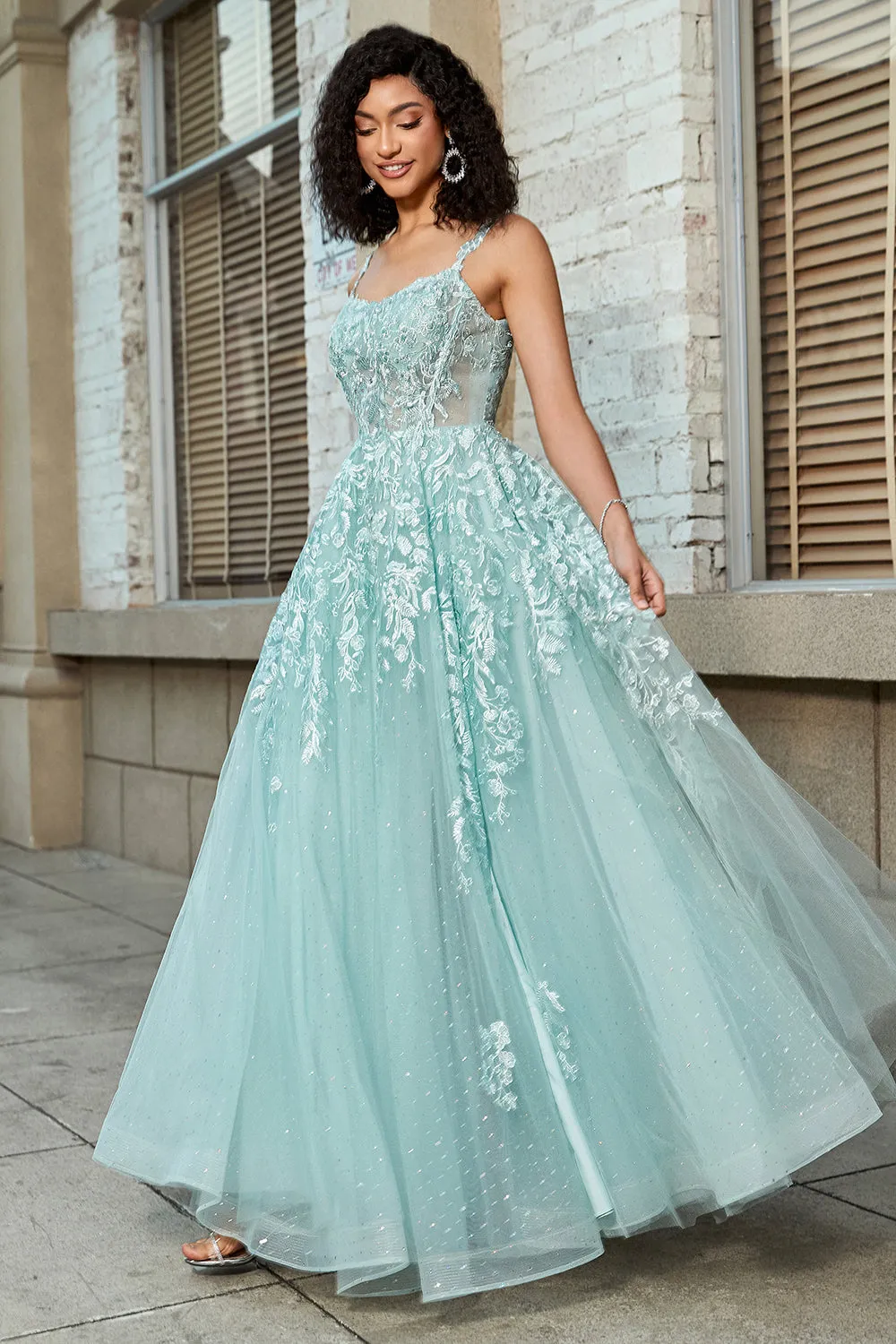 Gorgeous A Line Spaghetti Straps Mint Corset Prom Dress with Appliques sold by Zapaka product image thumbnail 4