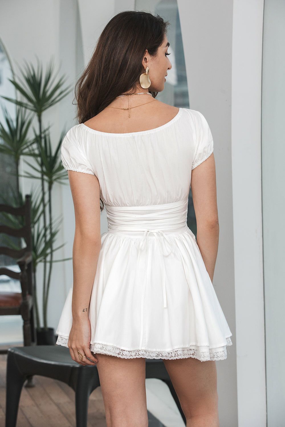 White A Line Square Neck Short Cute Graduation Dress sold by Zapaka product image thumbnail 2
