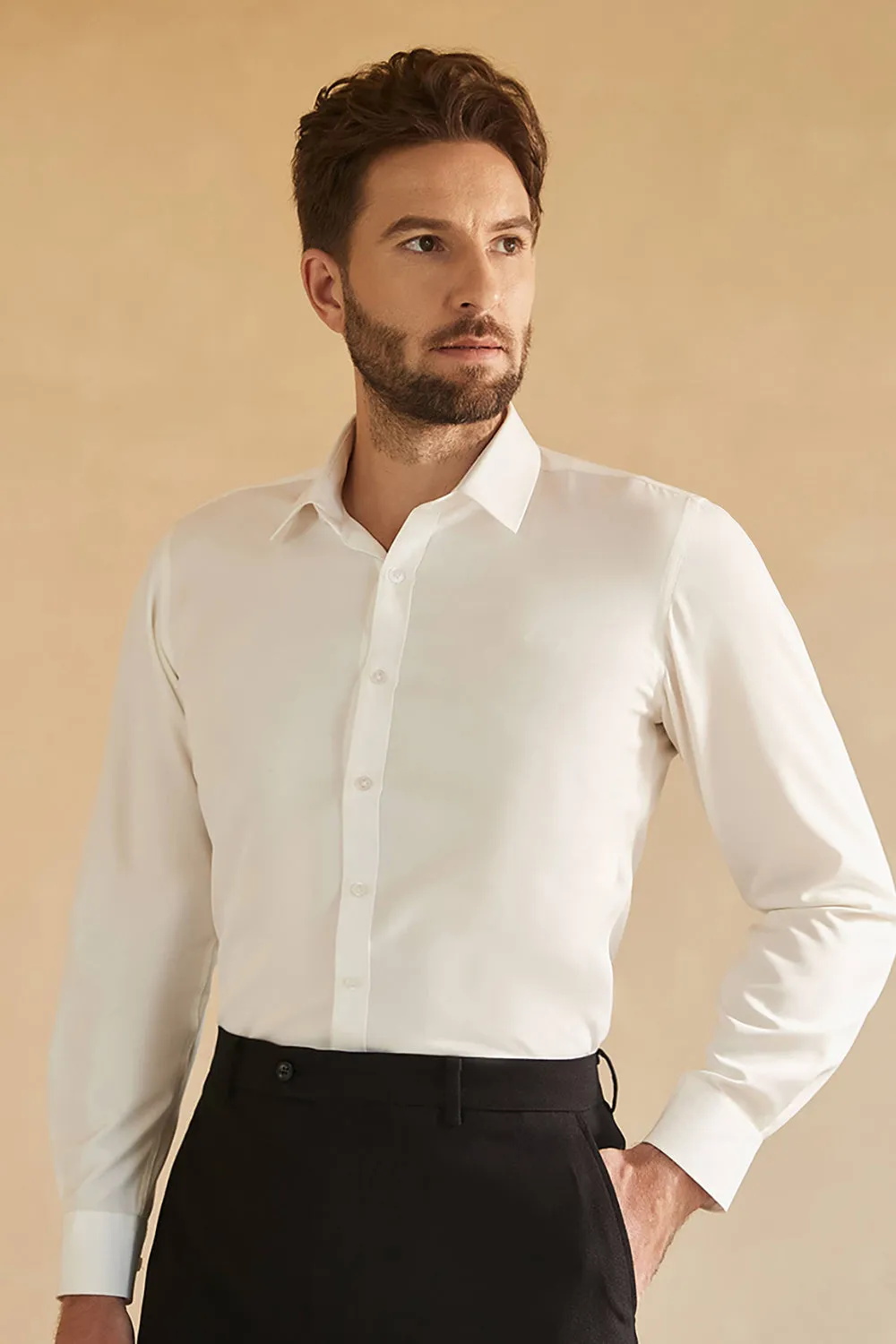 Long Sleeves White Solid Men's Suit Shirt sold by Zapaka