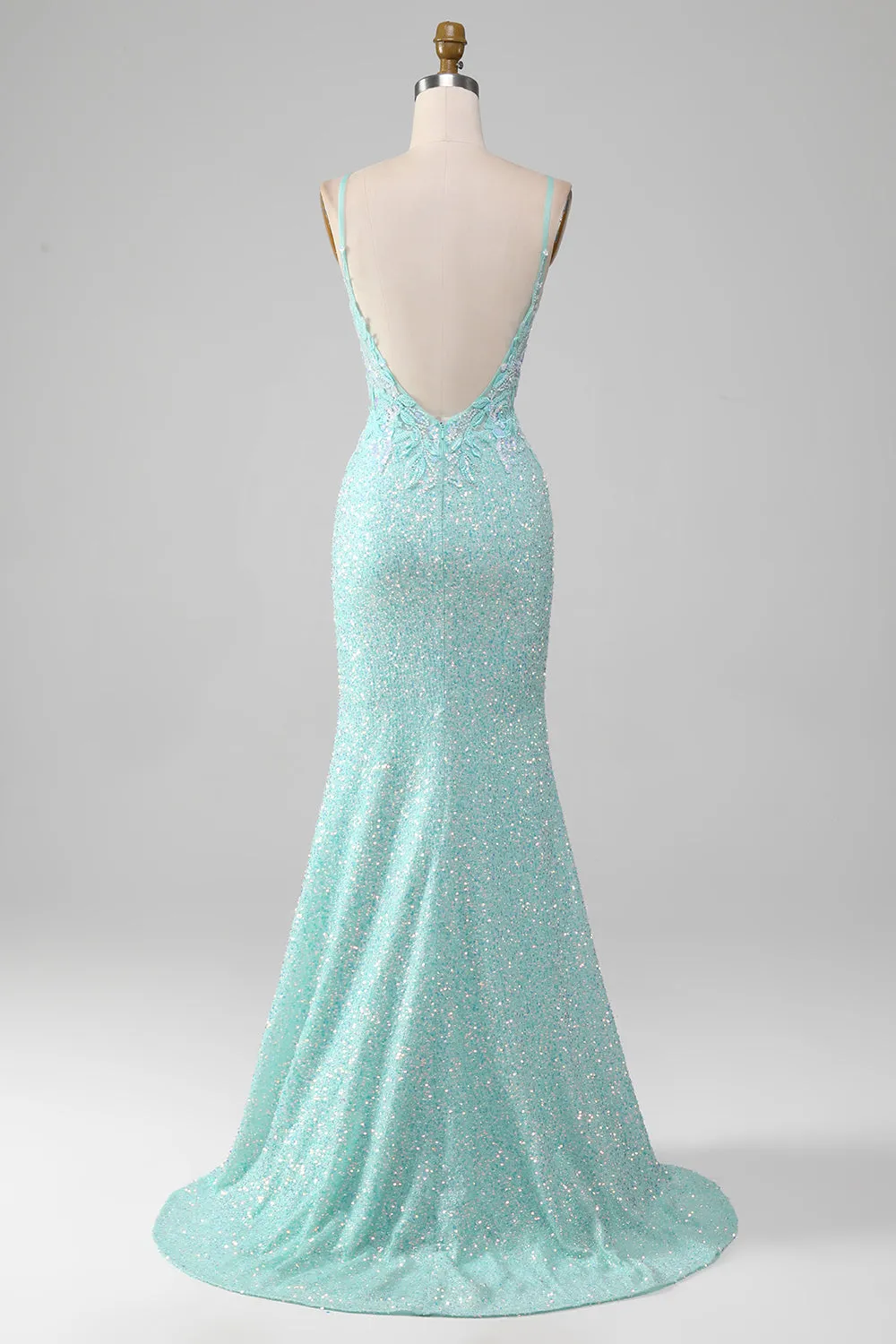 Sequins Light Green Sparkly Mermaid Prom Dress with Slit sold by Zapaka product image thumbnail 2