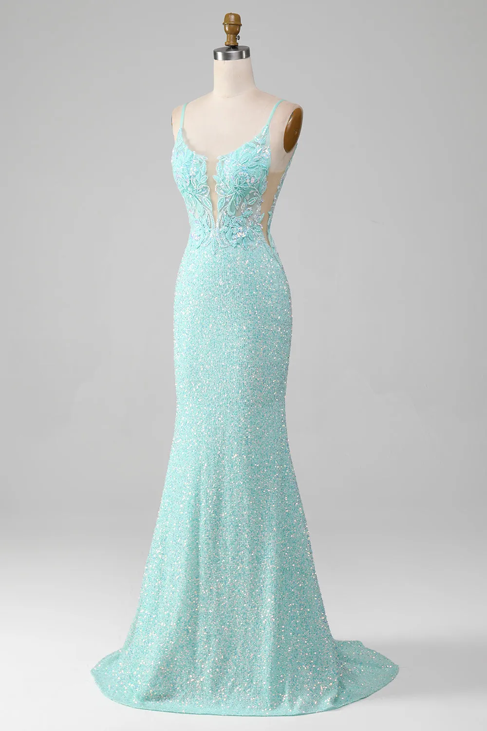 Sequins Light Green Sparkly Mermaid Prom Dress with Slit sold by Zapaka product image thumbnail 3
