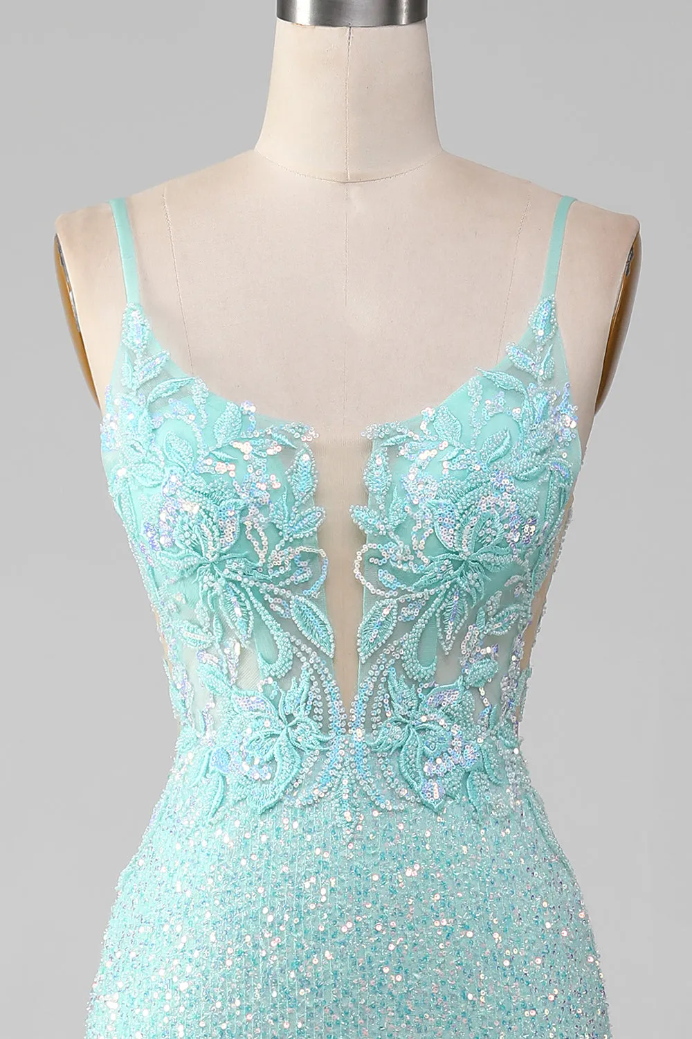 Sequins Light Green Sparkly Mermaid Prom Dress with Slit sold by Zapaka product image thumbnail 4