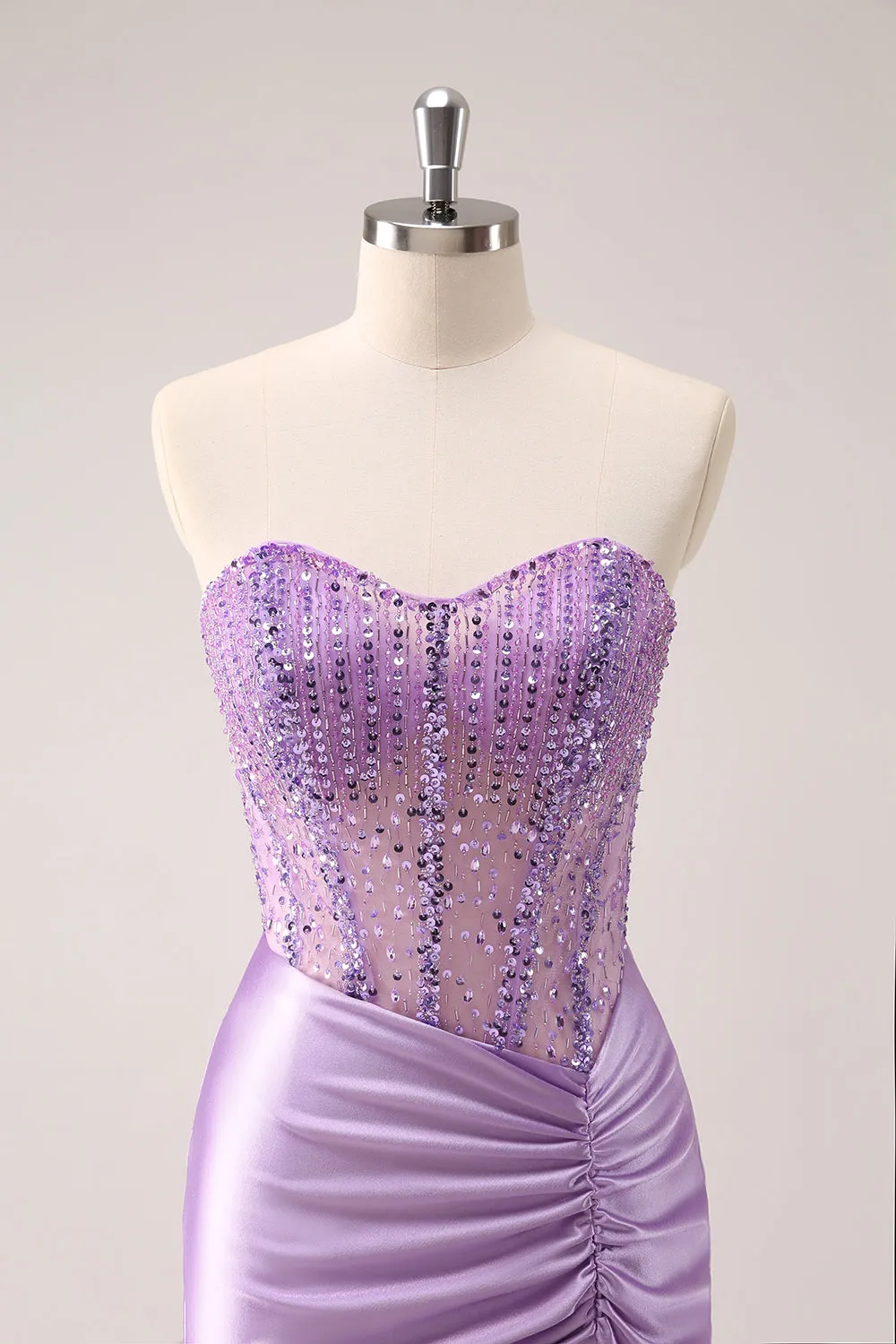 Lilac Strapless Sequins Corset Ruched Tight Homecoming Dress sold by Zapaka product image thumbnail 4
