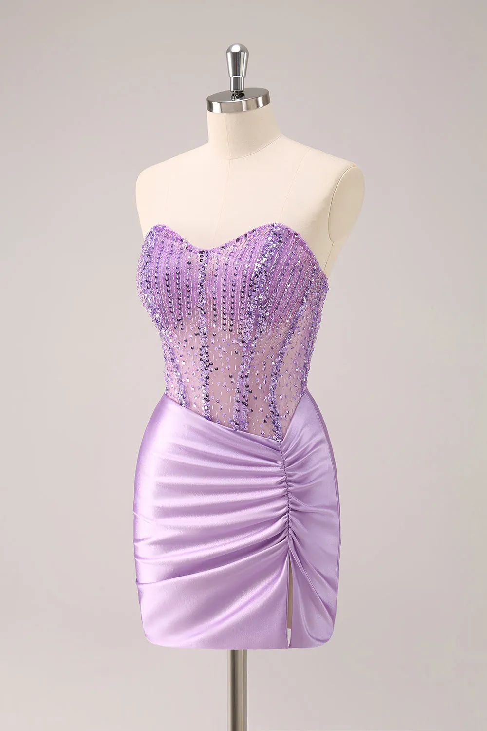 Lilac Strapless Sequins Corset Ruched Tight Homecoming Dress sold by Zapaka product image thumbnail 2