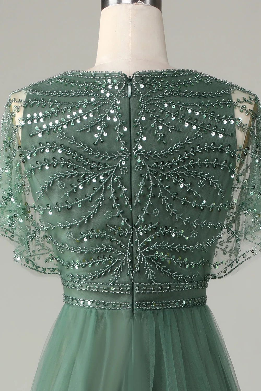 Tulle A-Line Beaded Eucalyptus Bridesmaid Dress with Sequins sold by Zapaka product image thumbnail 5