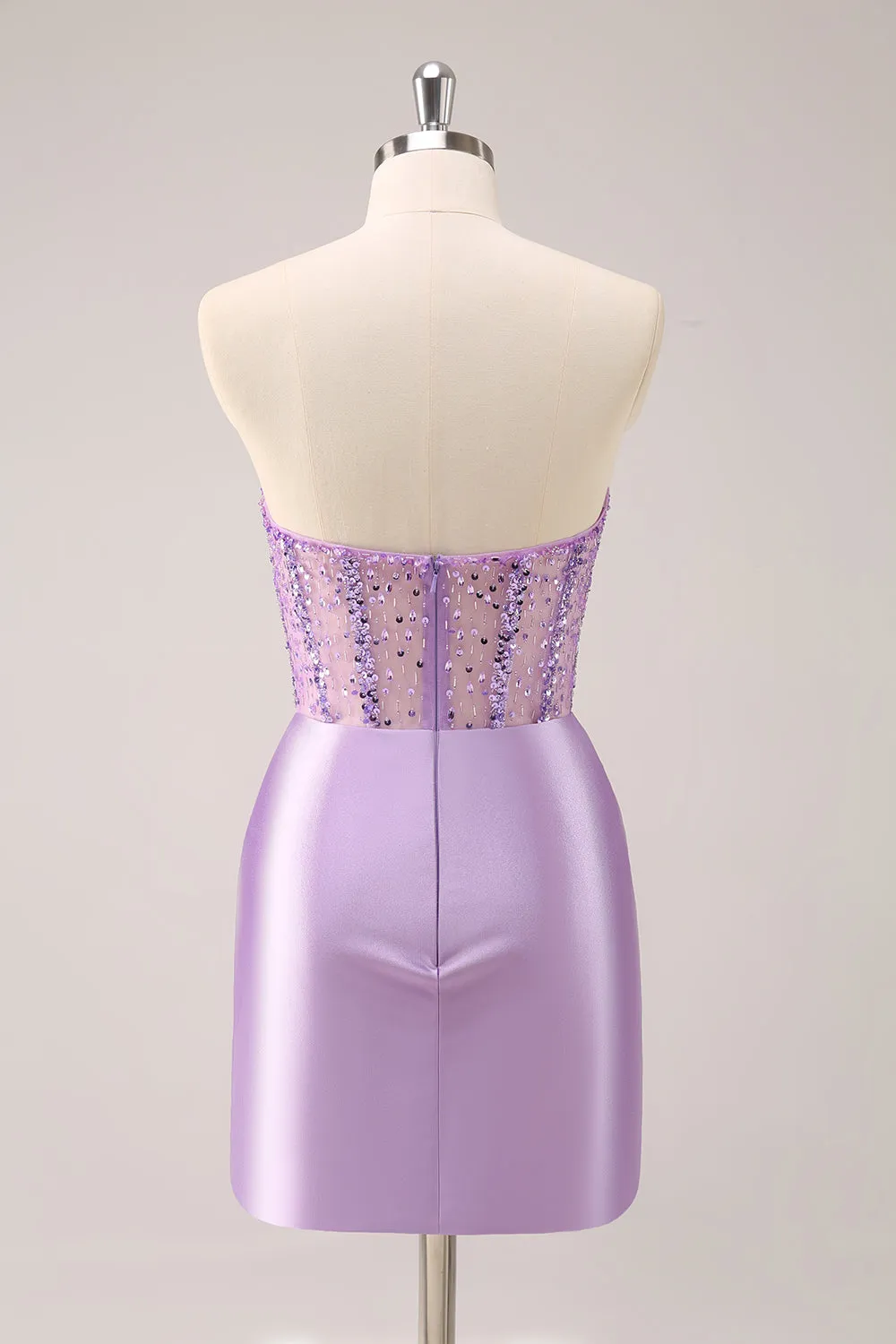 Lilac Strapless Sequins Corset Ruched Tight Homecoming Dress sold by Zapaka product image thumbnail 3