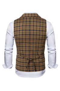 Coffee Notched Lapel Plaid Men's Suit Vest sold by Zapaka