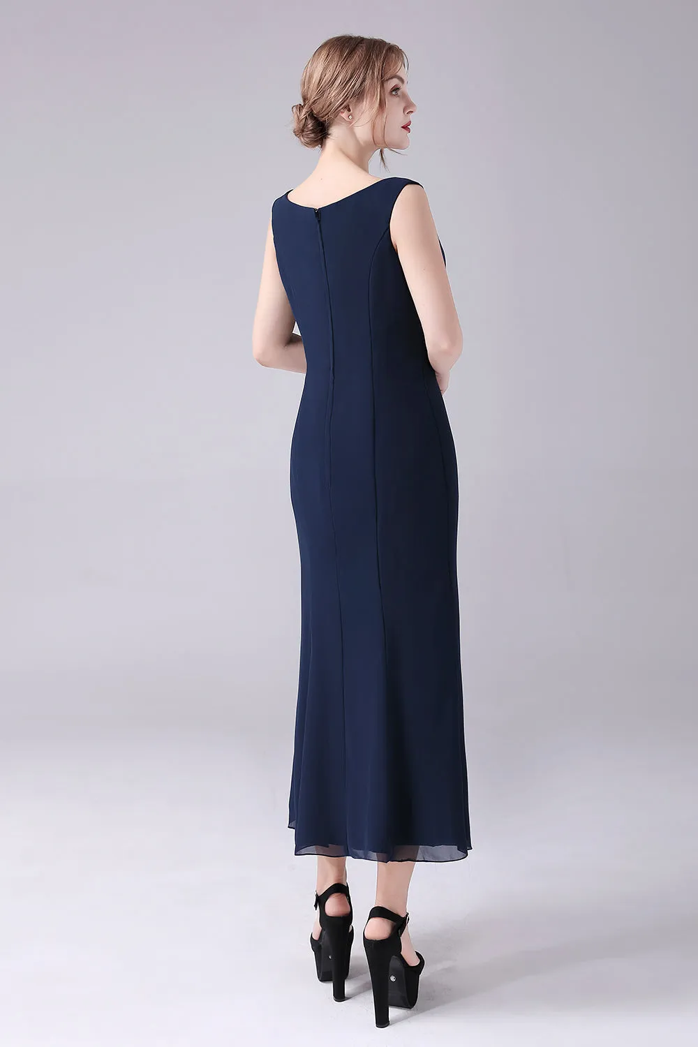 Navy Boat Neck A-line 2 Pieces Mother of the Bride Dress sold by Zapaka product image thumbnail 4