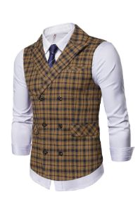 Coffee Notched Lapel Plaid Men's Suit Vest sold by Zapaka