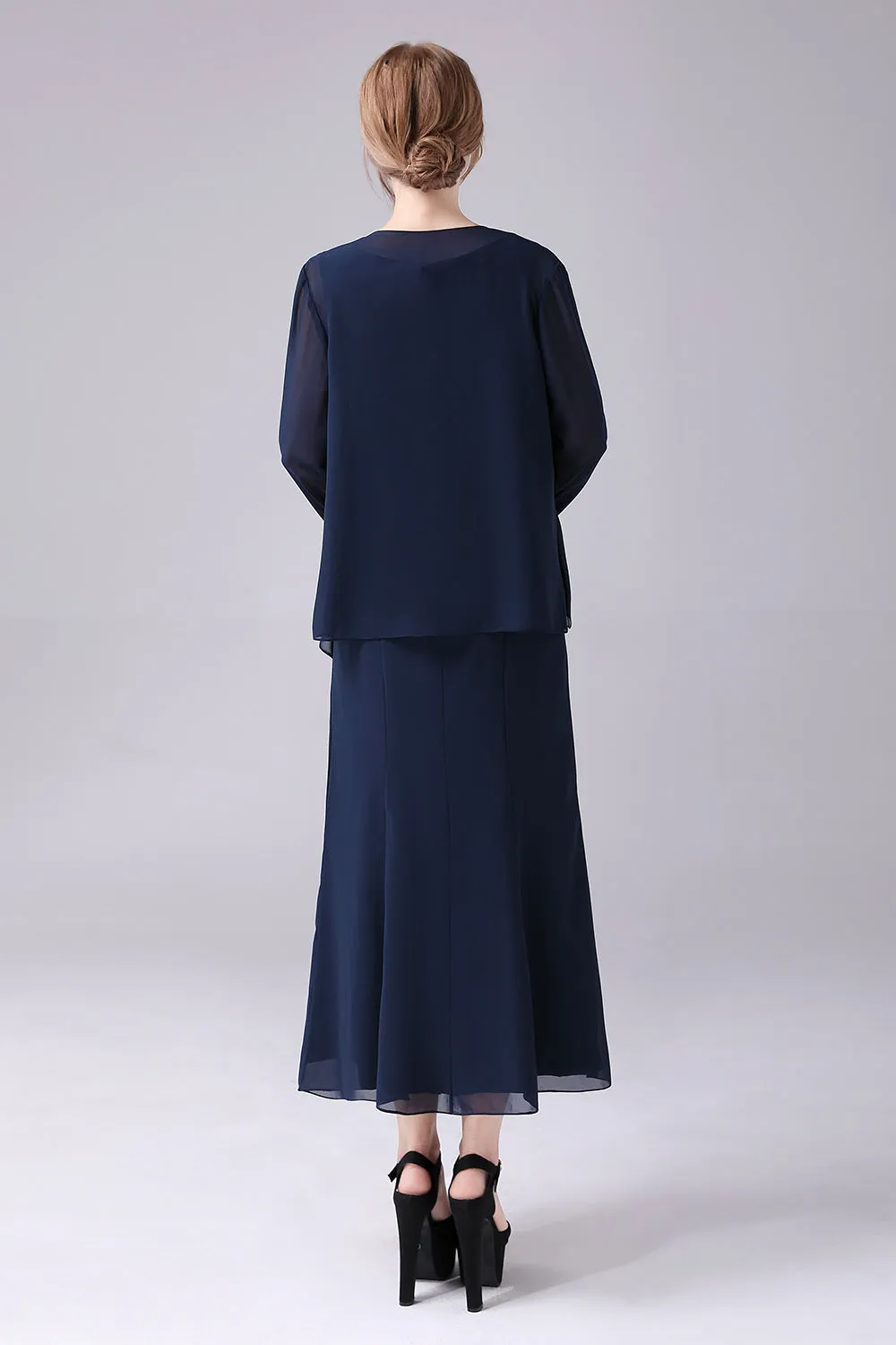 Navy Boat Neck A-line 2 Pieces Mother of the Bride Dress sold by Zapaka product image thumbnail 2