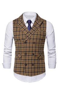 Coffee Notched Lapel Plaid Men's Suit Vest sold by Zapaka