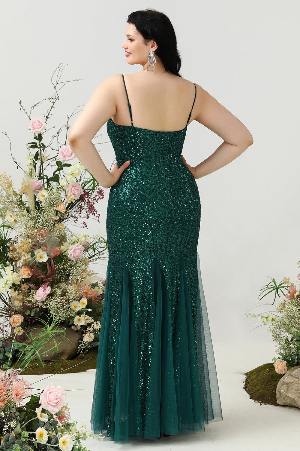 Sheath Spaghetti Straps Dark Green Sequins Plus Size Prom Dress sold by Zapaka product image thumbnail 2