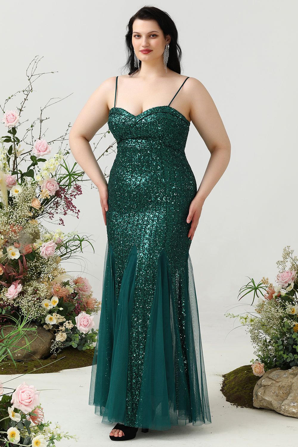Sheath Spaghetti Straps Dark Green Sequins Plus Size Prom Dress sold by Zapaka product image thumbnail 4