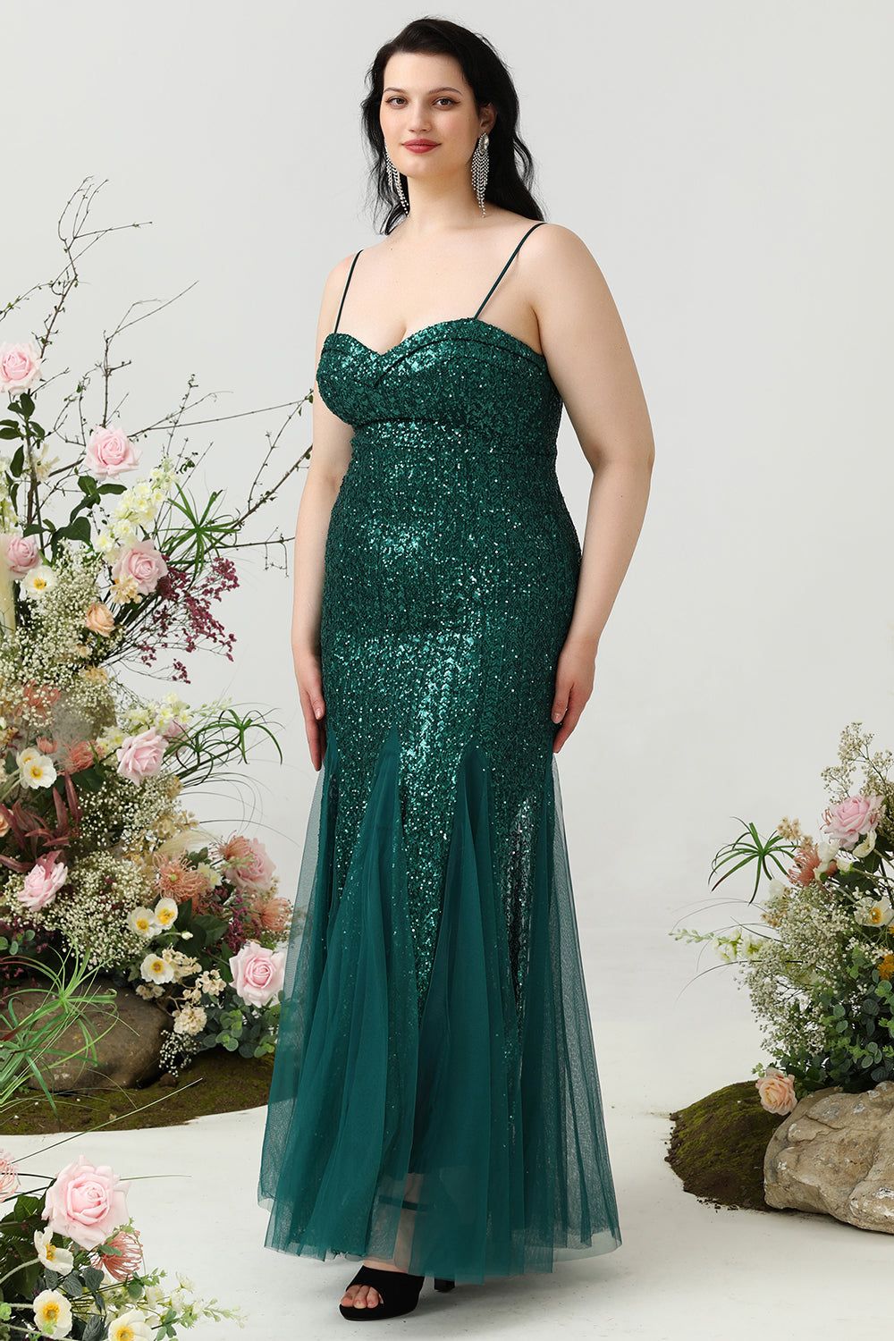 Sheath Spaghetti Straps Dark Green Sequins Plus Size Prom Dress sold by Zapaka product image thumbnail 3