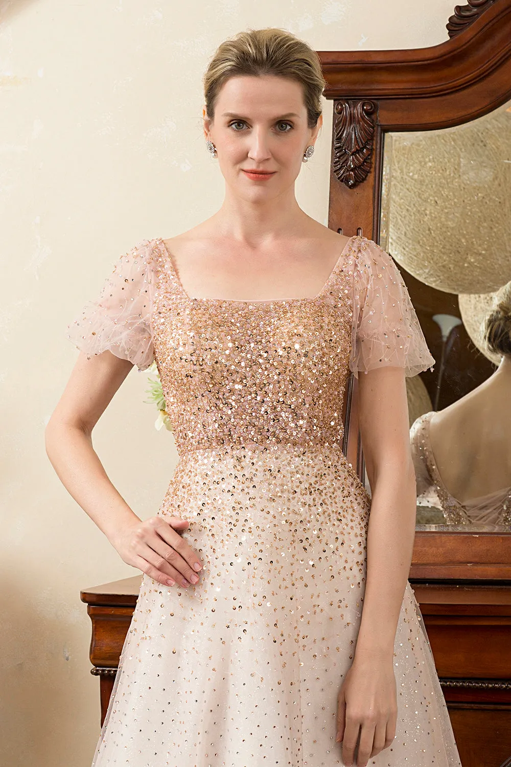Blush Beading A Line Sparkly Evening Wear sold by Zapaka product image thumbnail 4