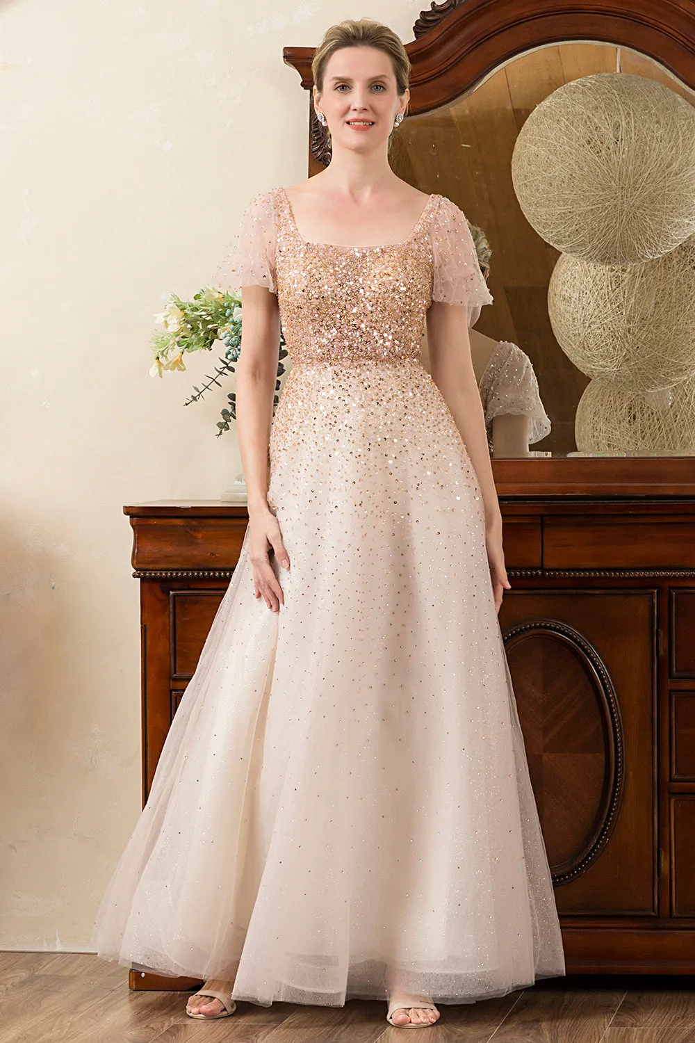 Blush Beading A Line Sparkly Evening Wear sold by Zapaka