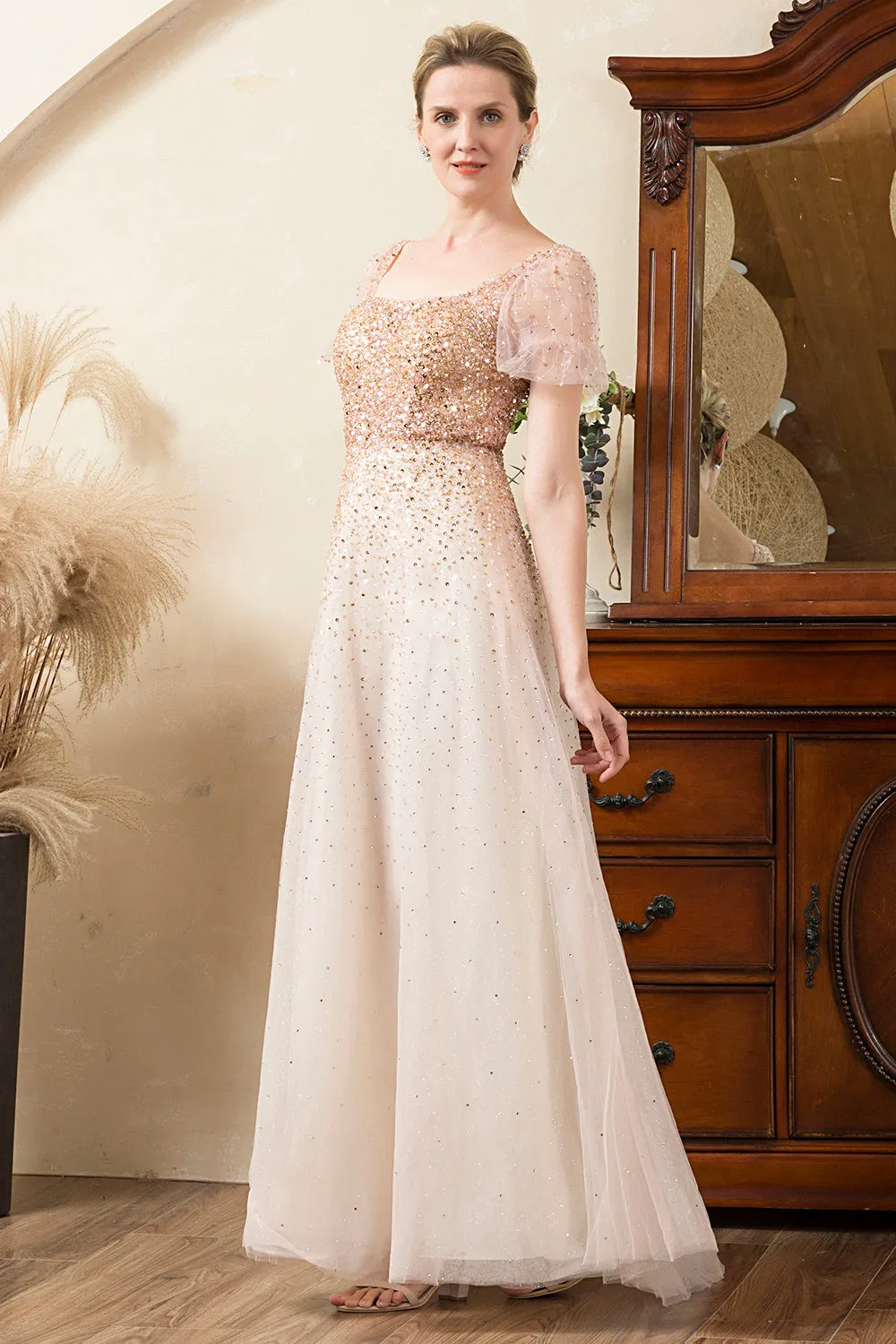 Blush Beading A Line Sparkly Evening Wear sold by Zapaka product image thumbnail 5