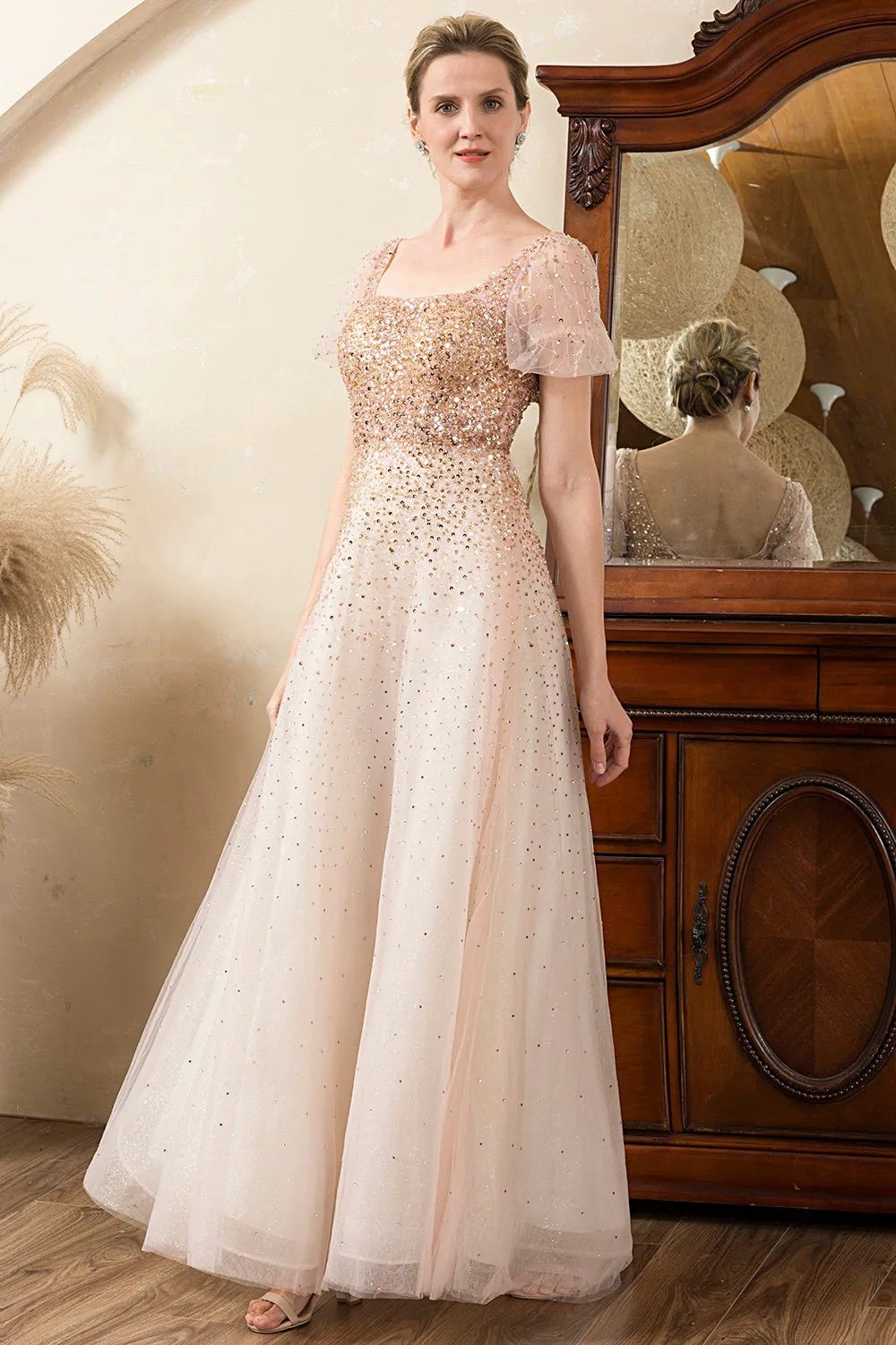 Blush Beading A Line Sparkly Evening Wear sold by Zapaka product image thumbnail 3