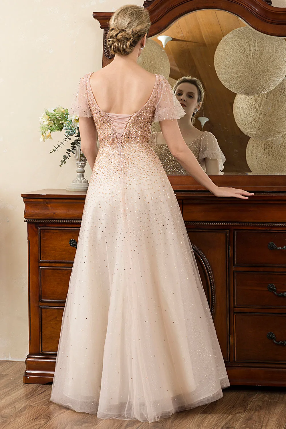 Blush Beading A Line Sparkly Evening Wear sold by Zapaka product image thumbnail 2