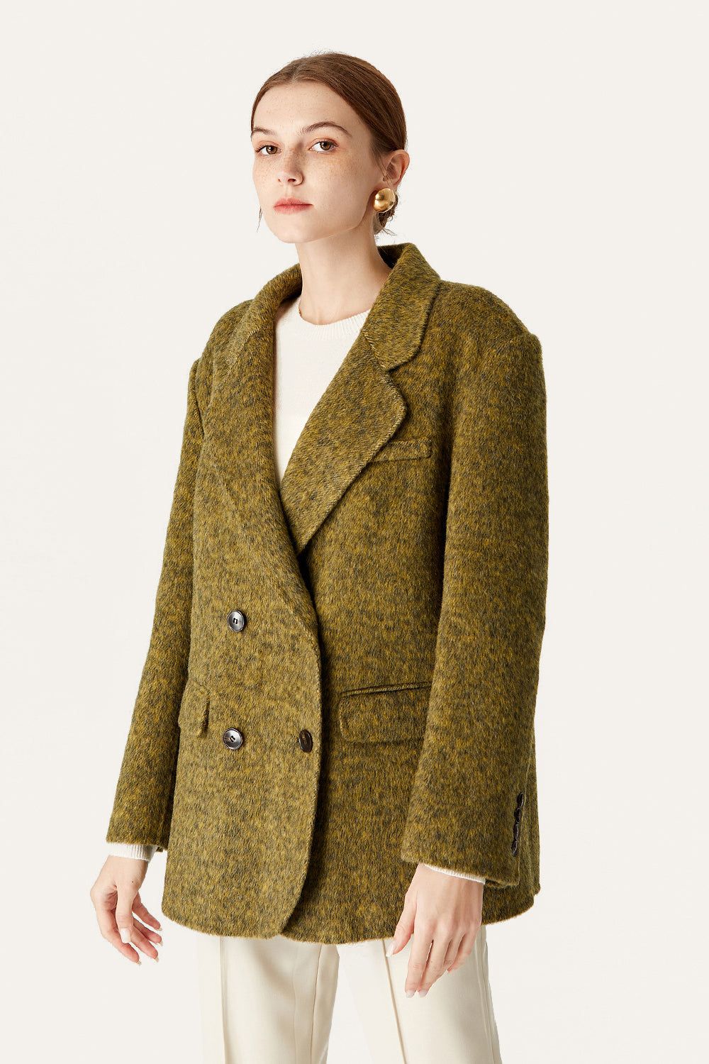 Green Double Breasted Wool Lapel Neck Cropped Coat sold by Zapaka product image thumbnail 4
