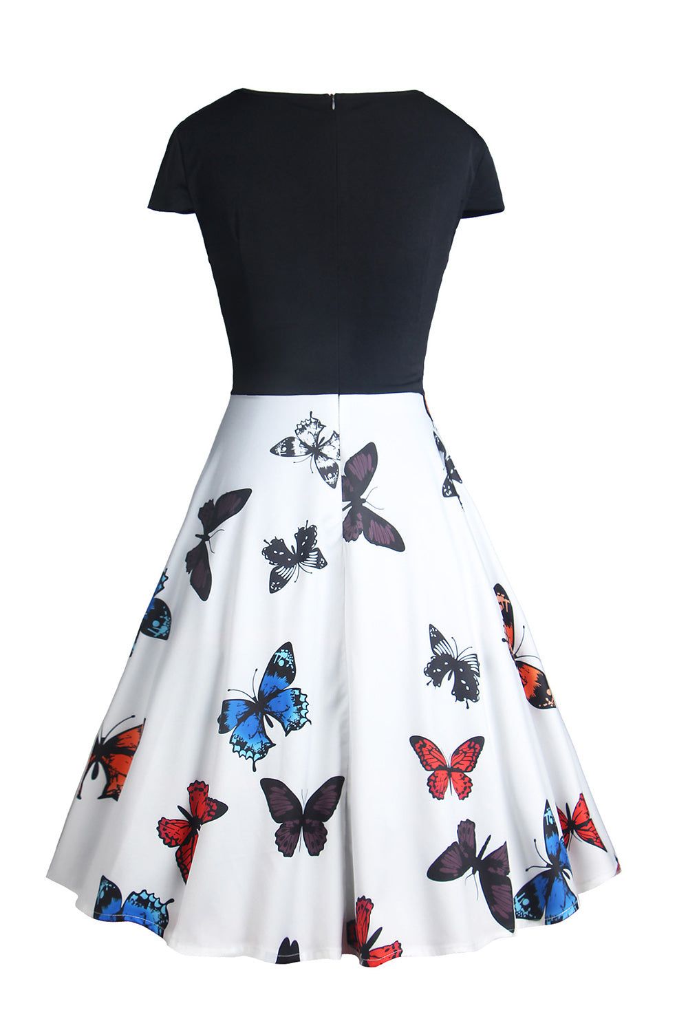 Butterfly Print White 1950s Dress With Short Sleeves sold by Zapaka product image thumbnail 2
