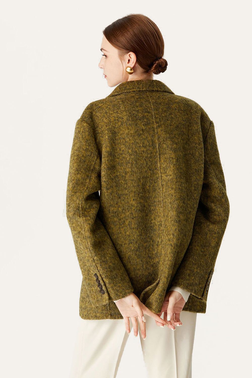 Green Double Breasted Wool Lapel Neck Cropped Coat sold by Zapaka product image thumbnail 2